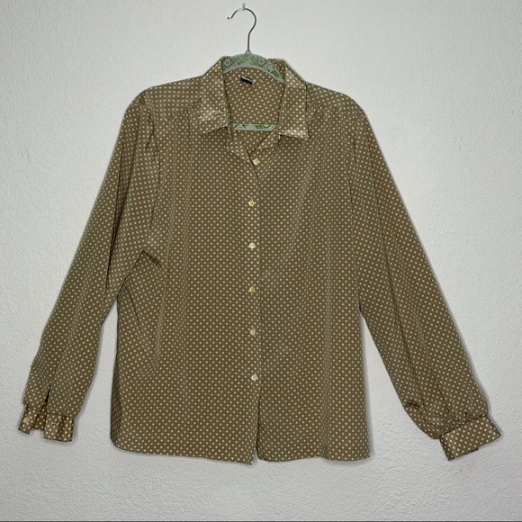 Ms.Russ tan white polka dot button down - Picture 2 of 3